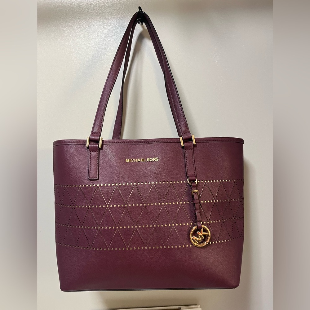Michael Kors Plum Tote with Gold Accents